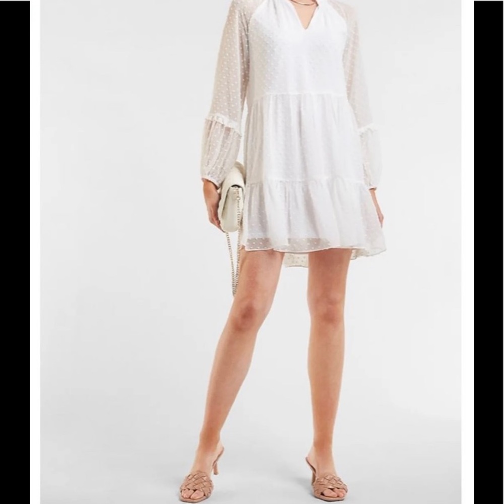 Express Textured Clip Dot Tiered Trapeze Dress